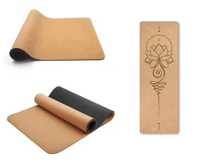 All Natural Cork & Rubber Yoga Mat | Extra-Long, Non-Slip, Eco Mat for Hot Yoga, Exercise w Carrying Strap | Lotus Flower or Position