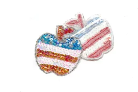 American Flag Apple Patch Applique | Sequins Apple Patch Applique | Iron-on Apple Patch