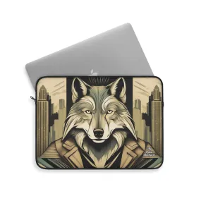 Art Deco Urban Wolf, Laptop Carrying Case, Top Loading Sleeve for School or Work