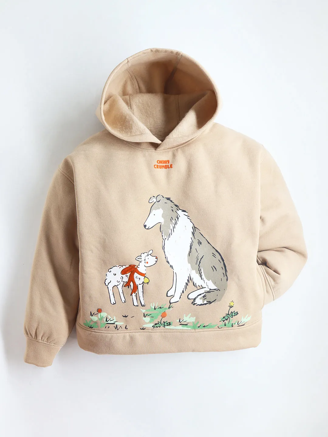 Beige Full Sleeve Hooded Sweatshirt For Kids