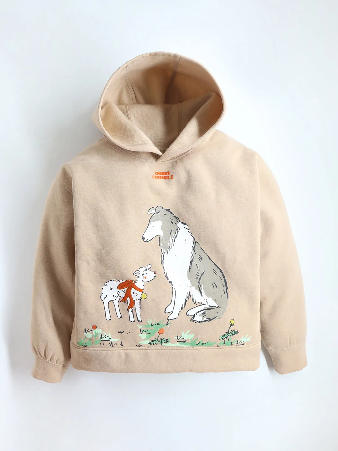 Beige Full Sleeve Hooded Sweatshirt For Kids