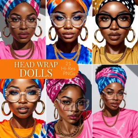 Black Women Headwraps Clipart Bundle | 21 High-Quality PNG Files for Sublimation & Digital Design | Afrocentric Art