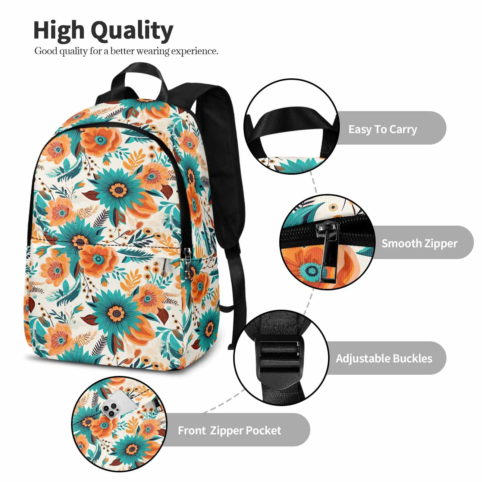 Boho Retro Floral Adult Casual Backpack