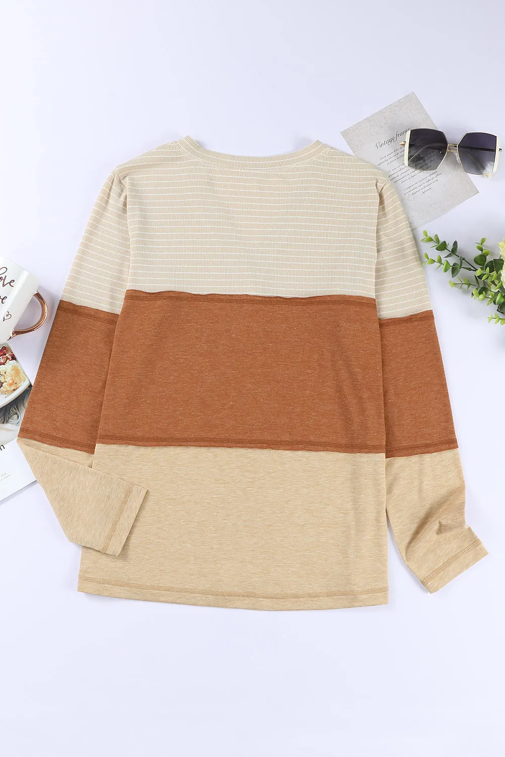 Buttoned Color Block Long Sleeve Top