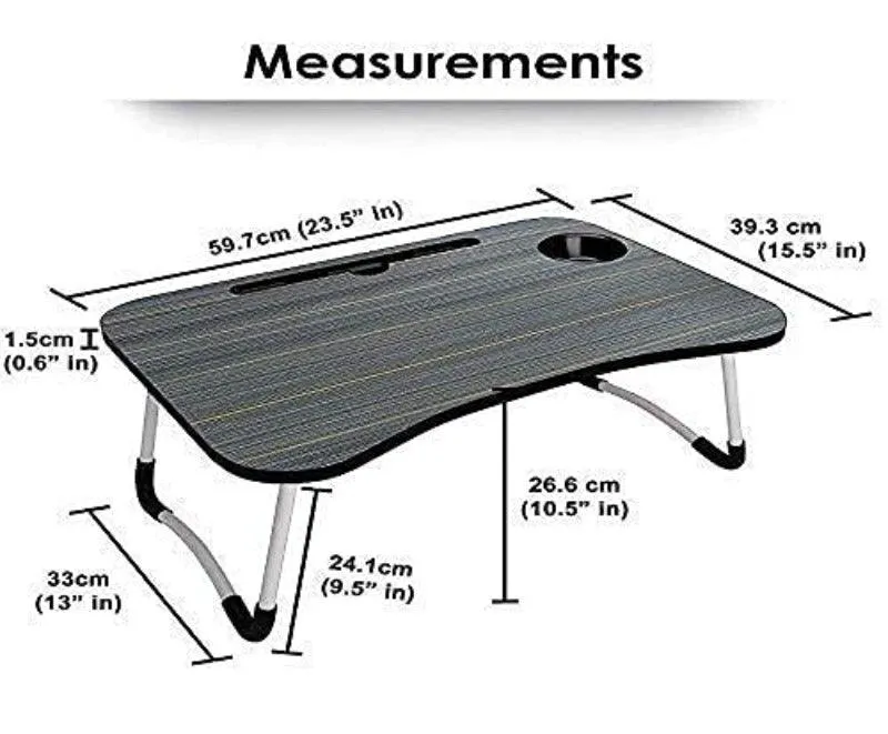 Foldable Laptop Table With Cup Holder And Mobile Tablet Holder (Grey)