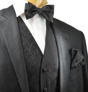 Formal Black Paisley Tuxedo Vest Set