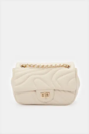 Girls Beige Textured Crossbody Bag