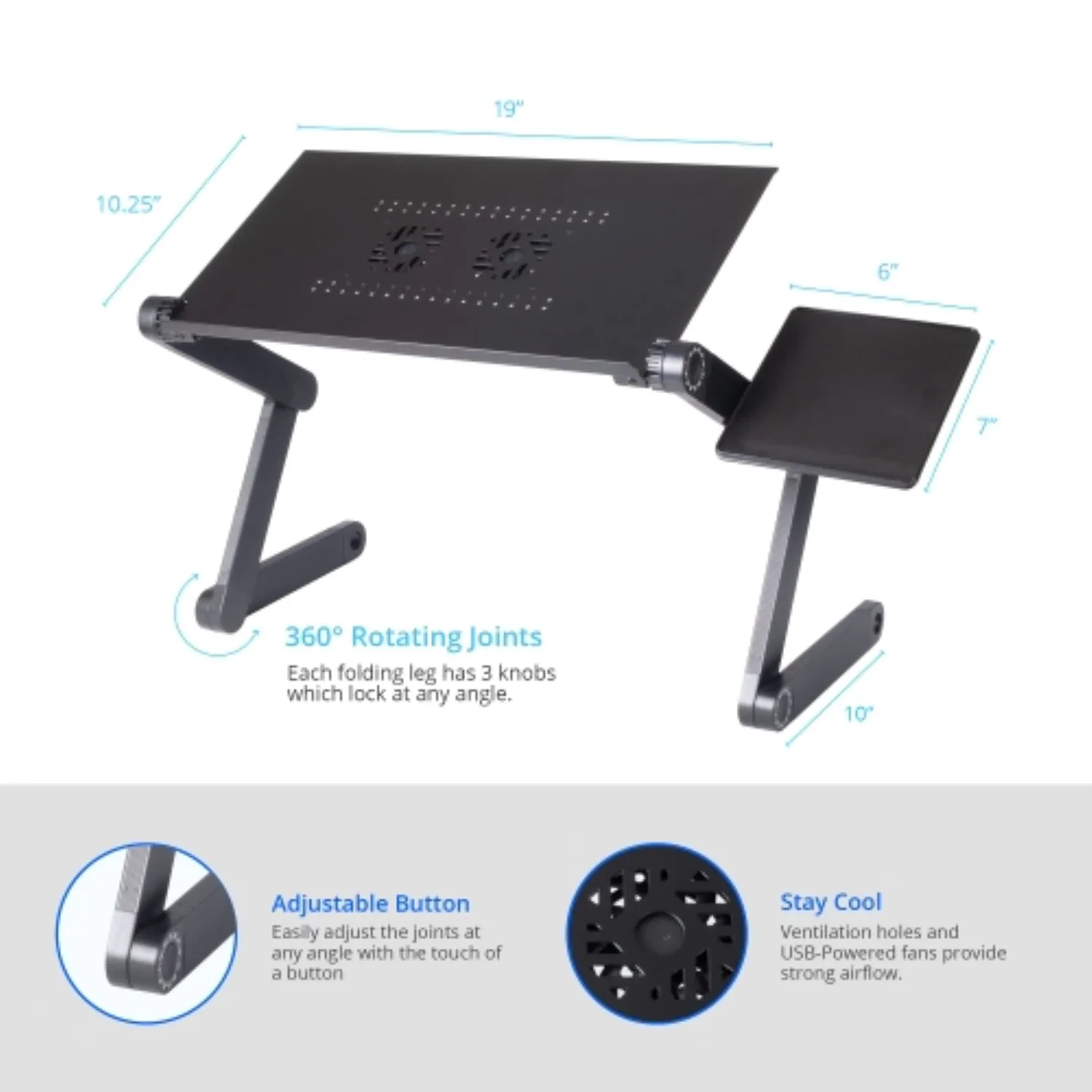 iHip Adjustable Laptop Table Stand with 2 CPU Cooling Fans