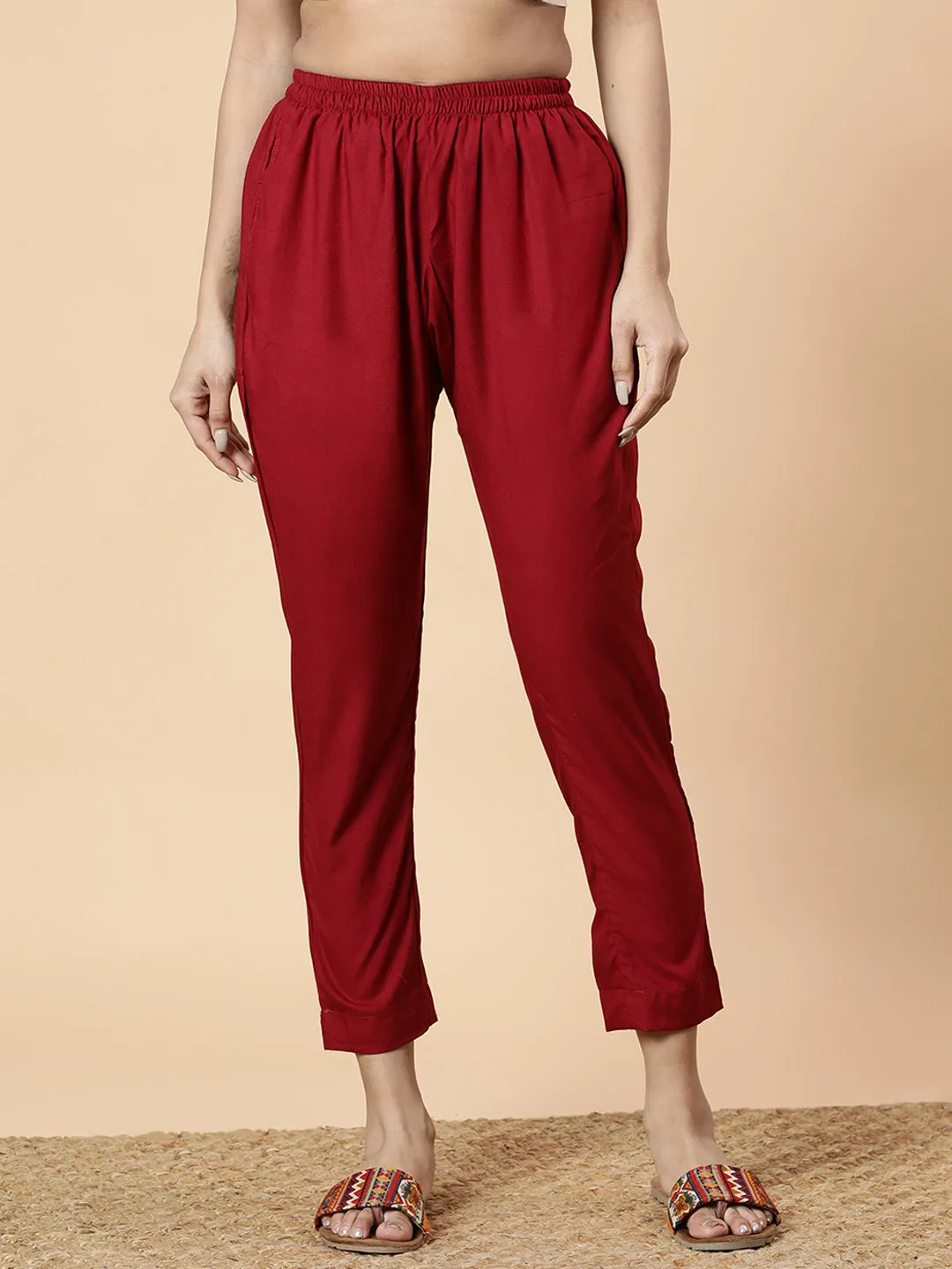 Maroon Rayon Pants