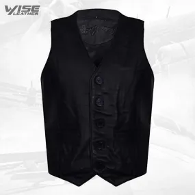 Men's Classic Smart Black Leather Waistcoat