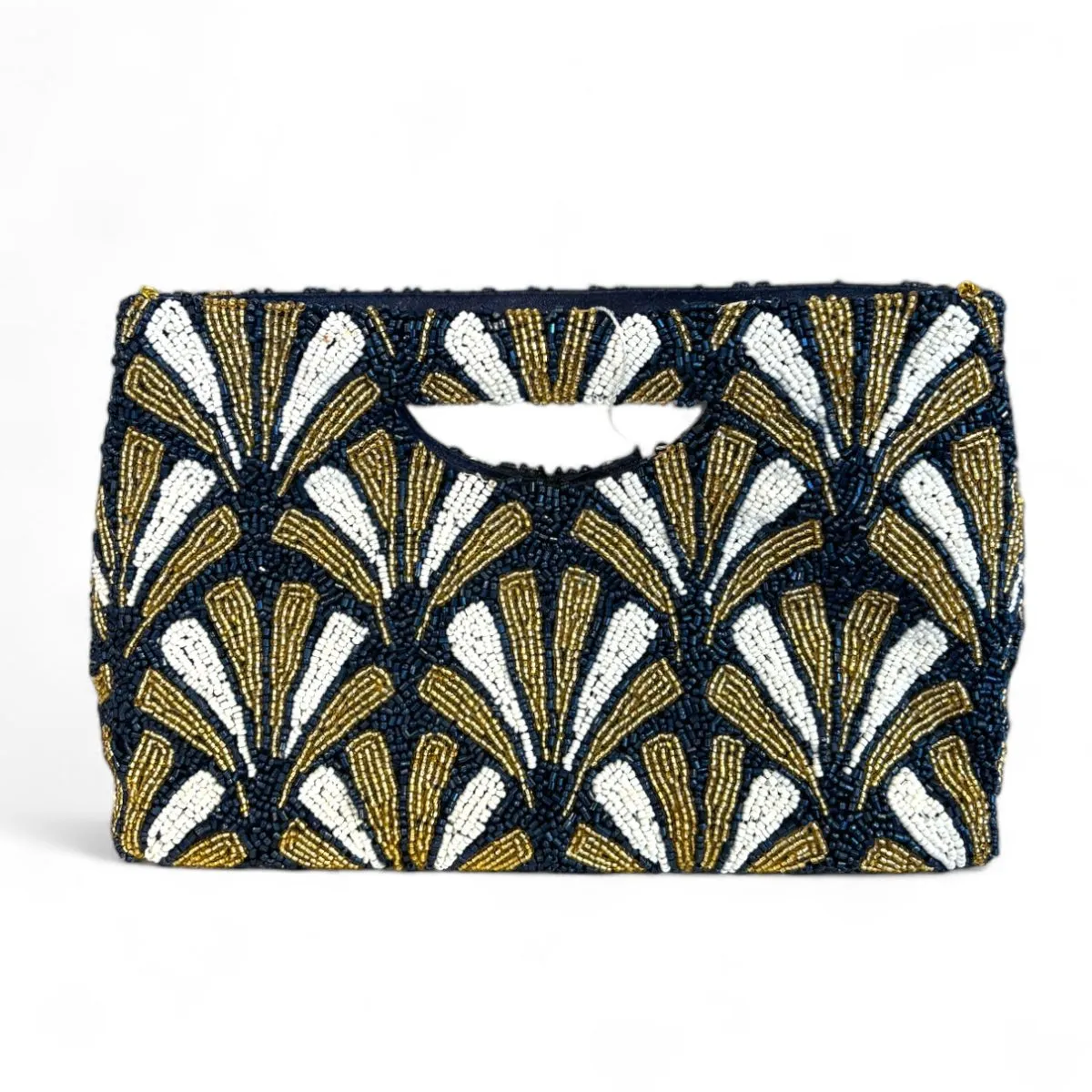 Navy & Gold Shell Pattern Beaded Statement Clutch