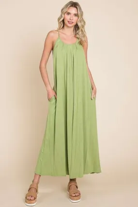 Pleated Front Neck Maxi Dress