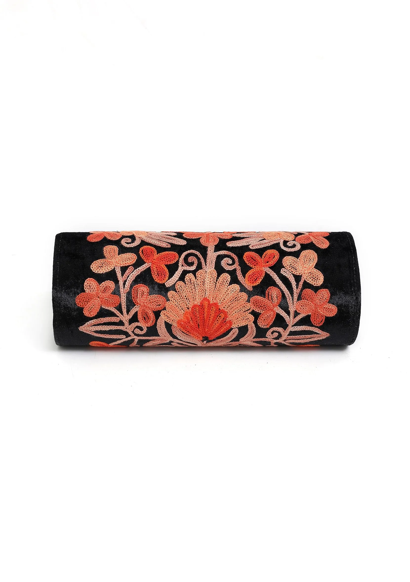 Rose Black Tilla Embroidery Velvet Clutch