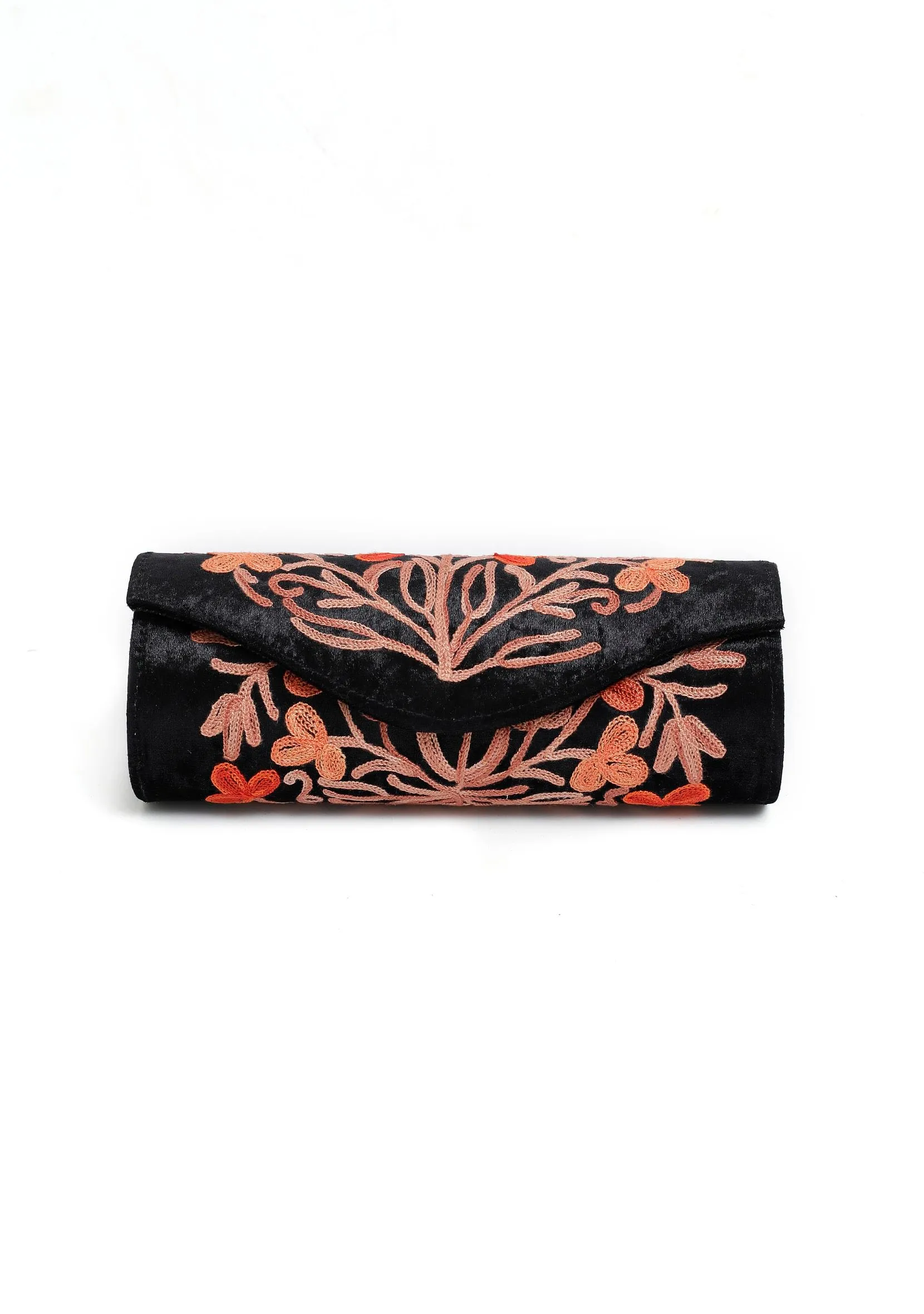 Rose Black Tilla Embroidery Velvet Clutch