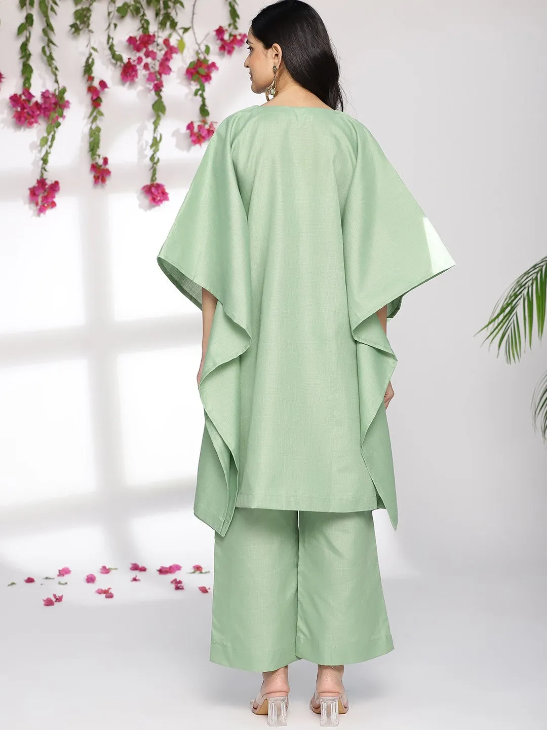 SageGreen CottonSlub Kaftan & Palazzo