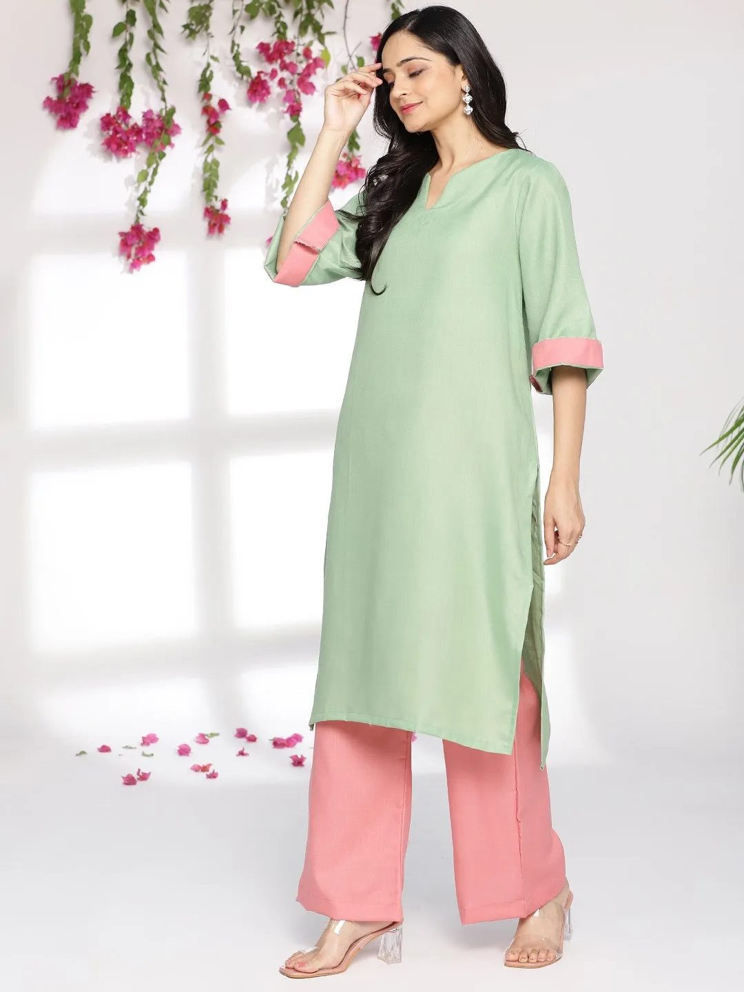 SageGreen CottonSlub LongKurta