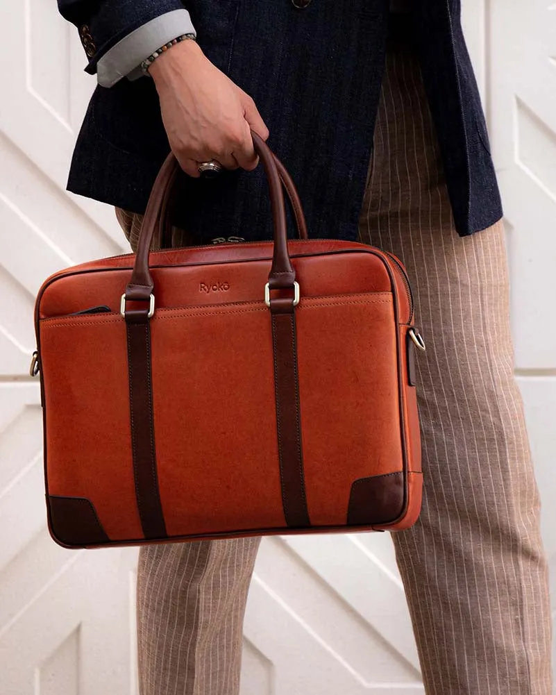 Wellington Laptop Briefcase | Tan & Brown