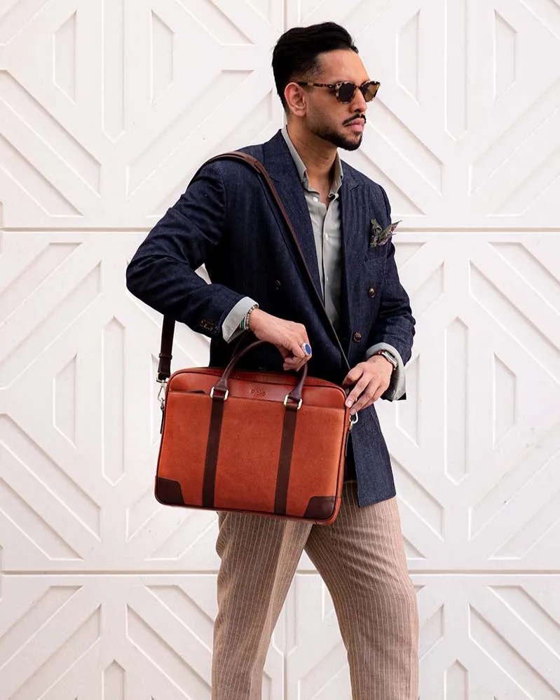 Wellington Laptop Briefcase | Tan & Brown