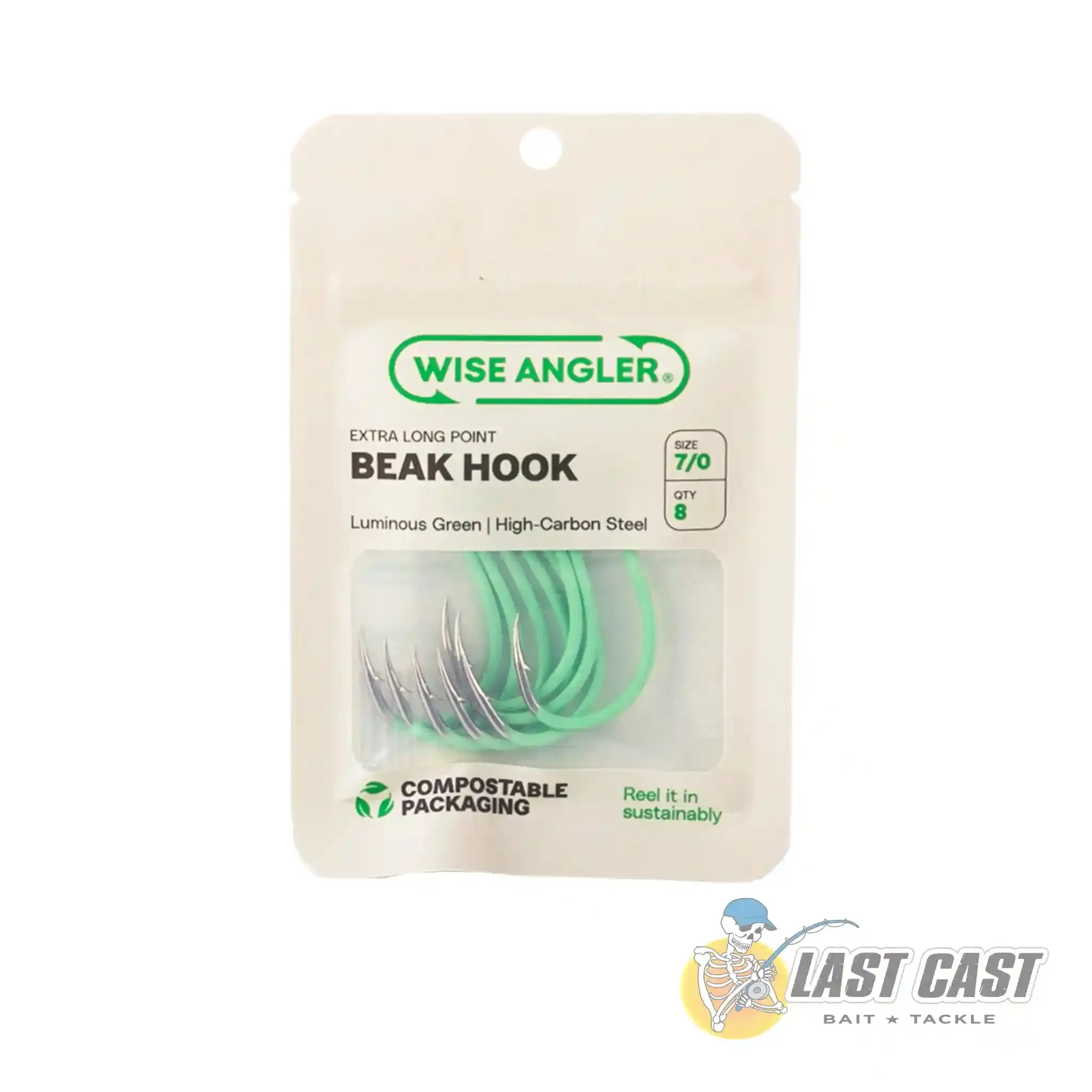 WISE ANGLER - BEAK HOOK WITH EXTRA LONG POINT IN LUMINOUS GREEN